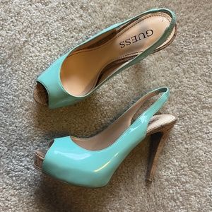 Guess brand peep toe teal heels, size 7.5, only worn once
